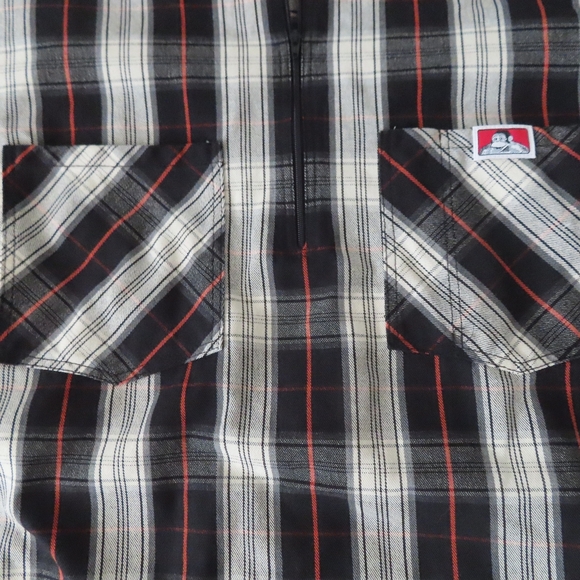 Vintage Ben Davis Shirt Mens L Black/White/Red Half 1/2 Zip Made In USA - Picture 2 of 6